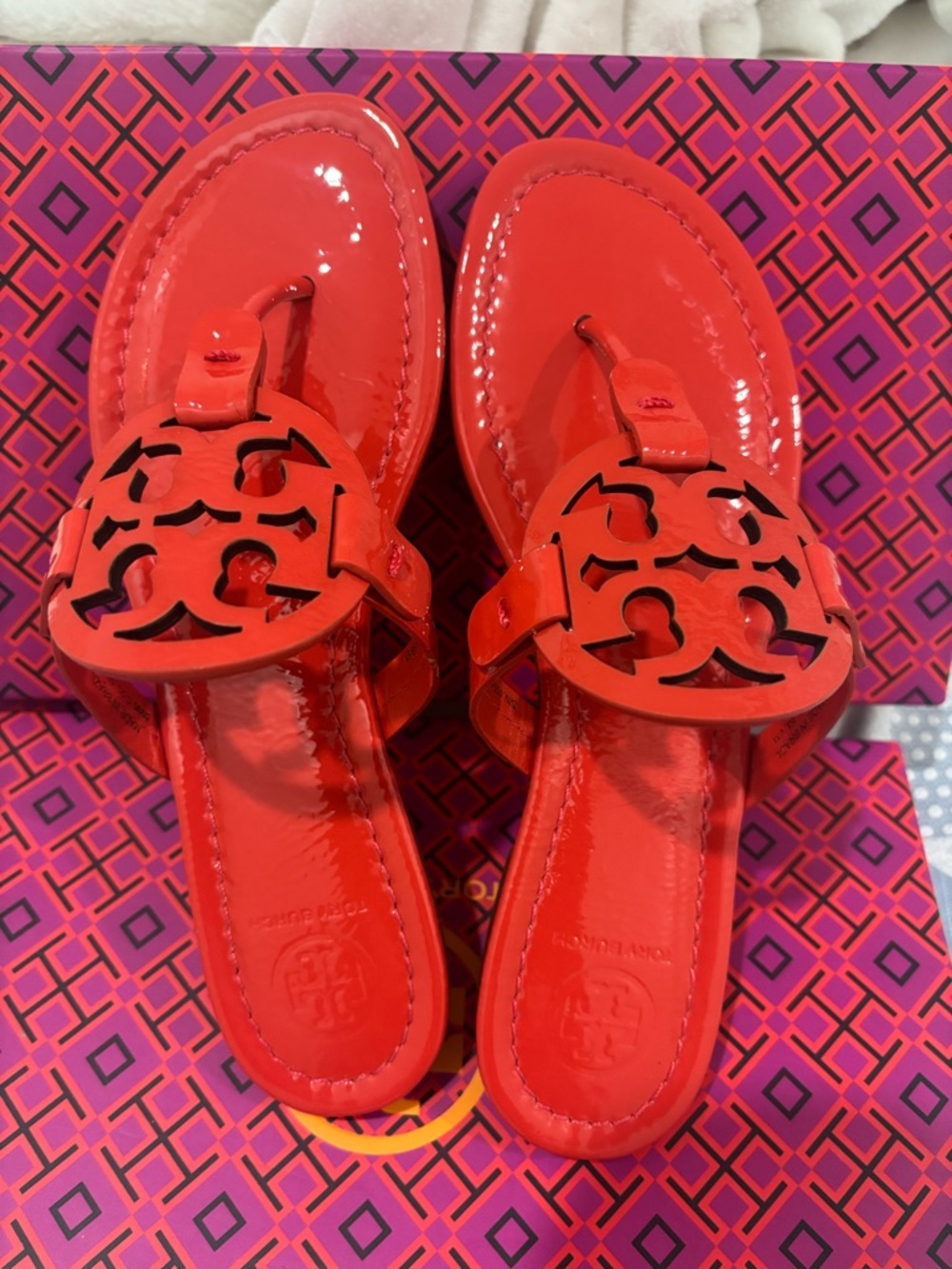 Tory Burch Red Patent Miller Thong Sandals